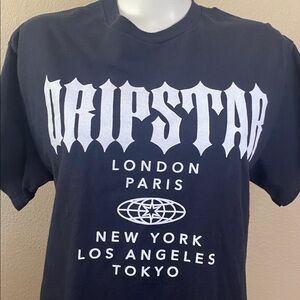 DRIPSTAR London Tokyo Paris NY LA graphic black cotton crew tshirt M